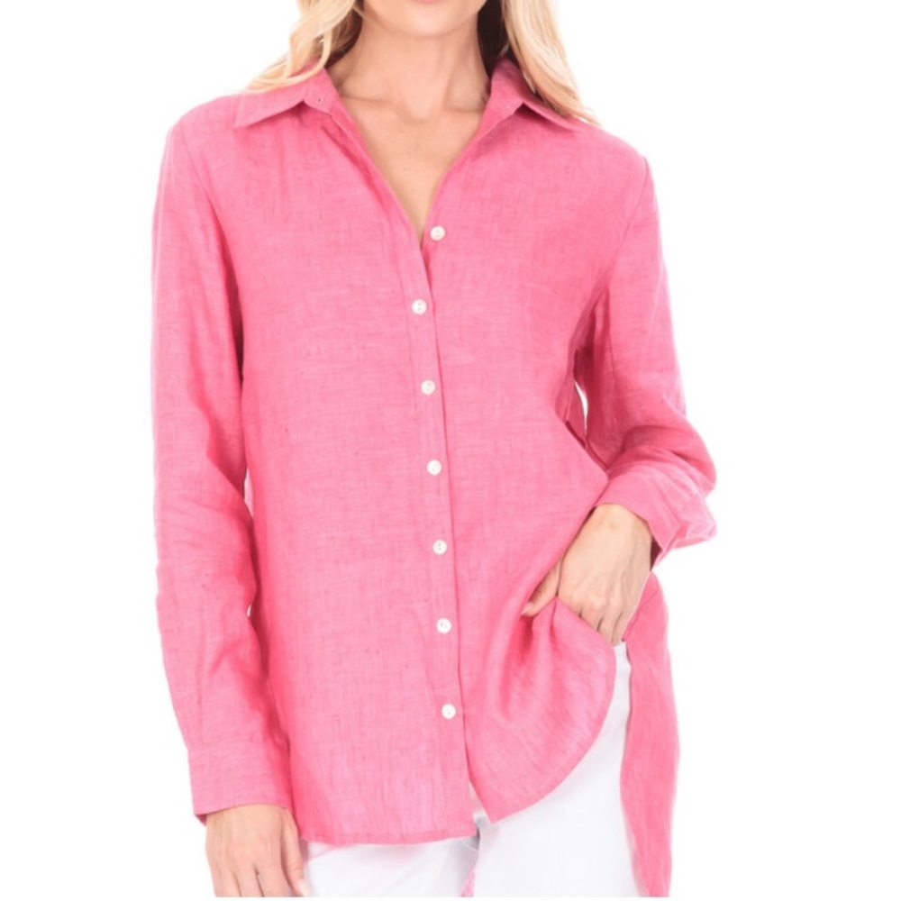 APNY‎ 100% Linen Button Front Pleat Back Tunic